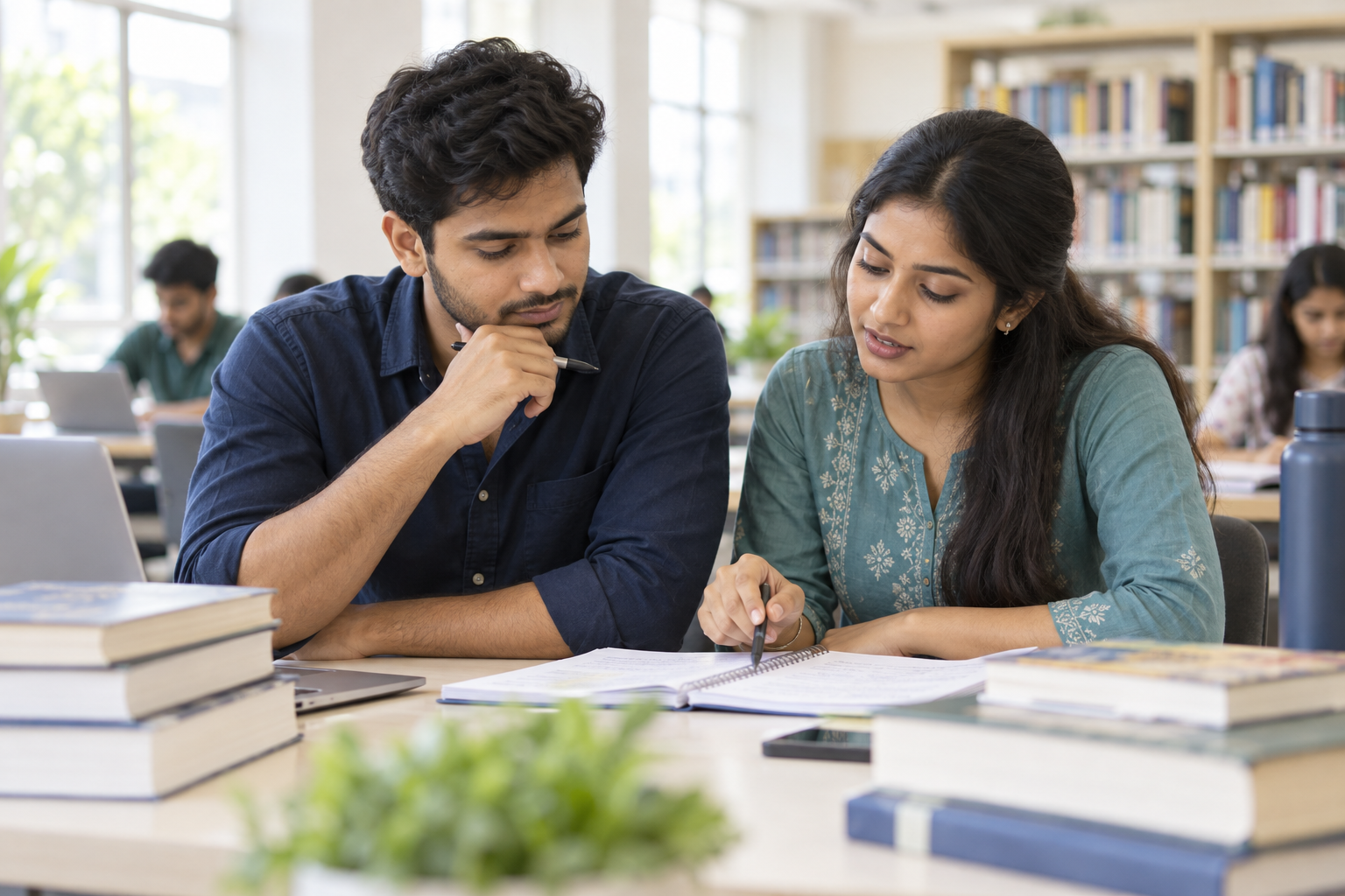 Students preparing together in a library