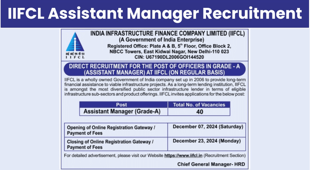 IIFCL Assistant Manager Grade A Online Form 2024
